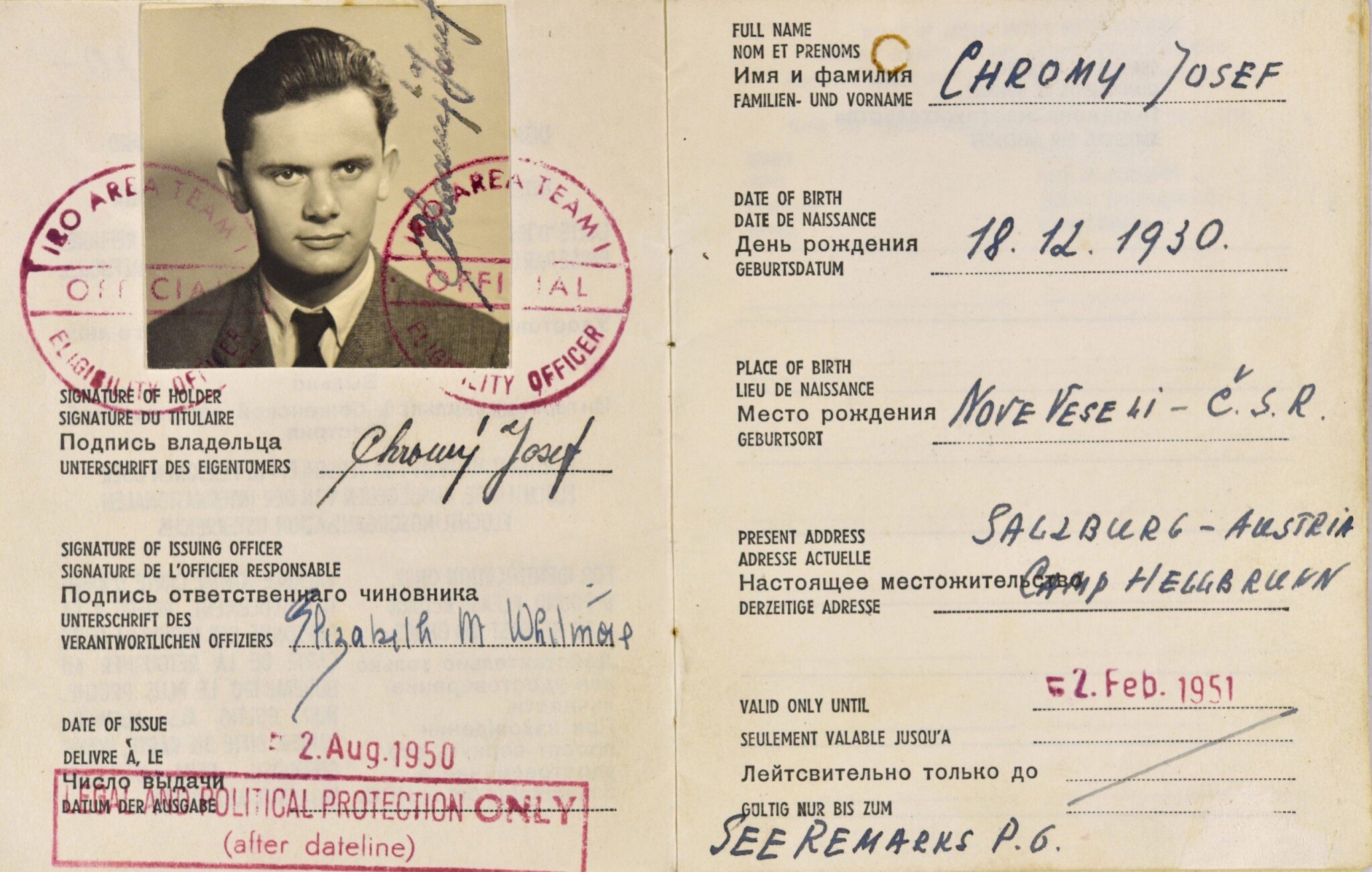 Dokuemtny Jozefa Chromého po úteku z Československa. Foto: archív Jozefa Chromého