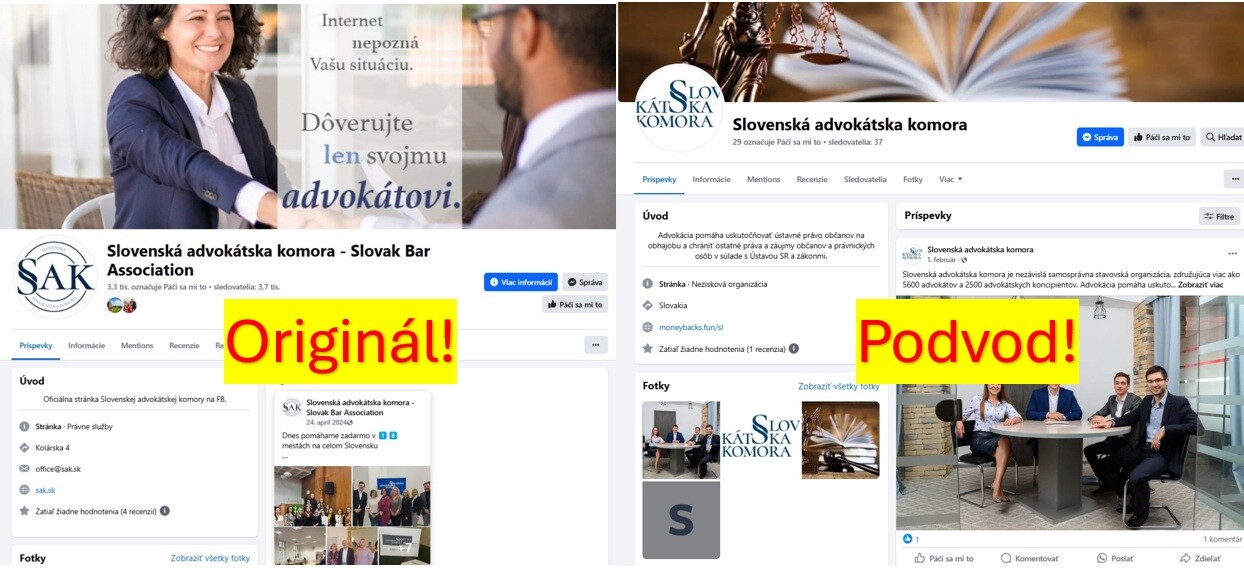 Falošná a práva stránka Slovenskej advokátskej komory