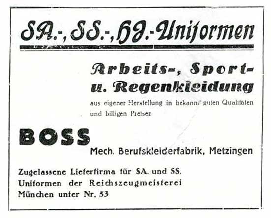 Inzerát z roku 1933 na uniformy SS od Hugo Boss. Ilustrácia: Wikimedia Commons