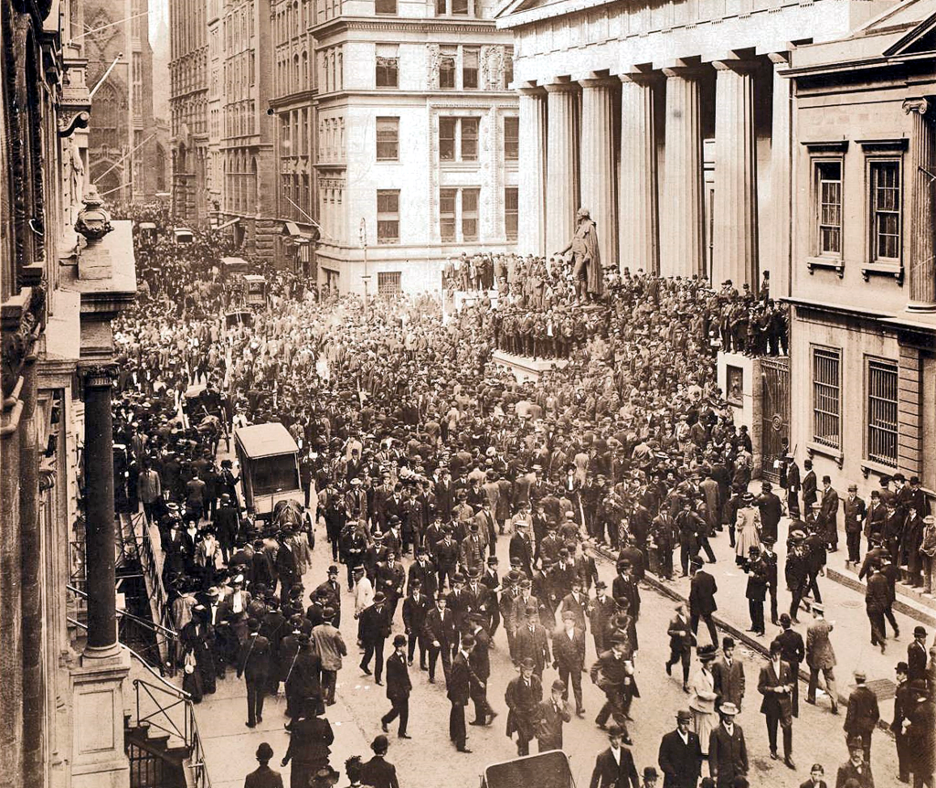 Banková panika z roku 1907 na Wall Street.