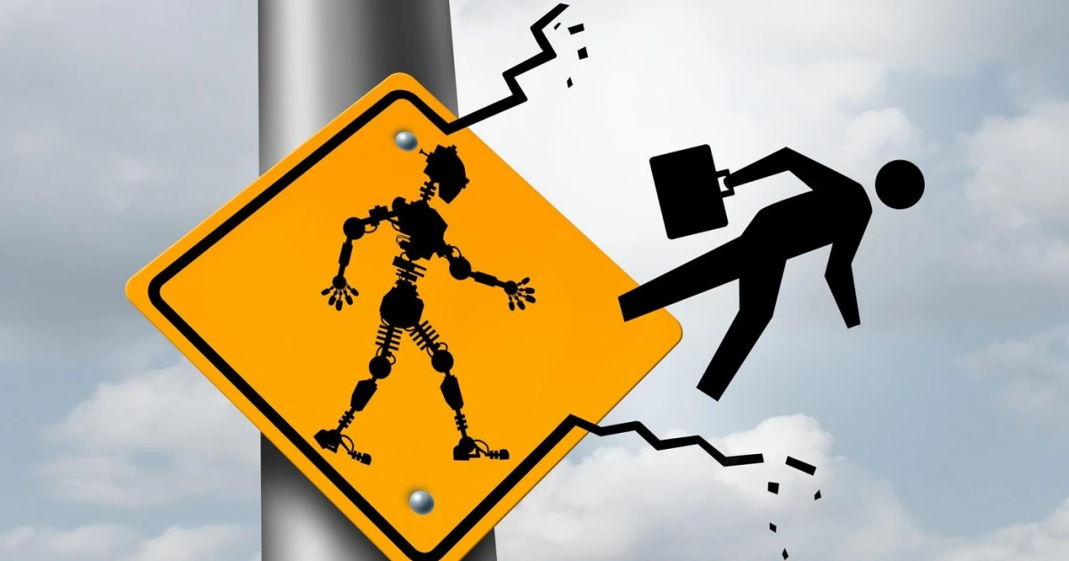 Na snímke grafika, v ktorej robot nahrádza zamestnanca.