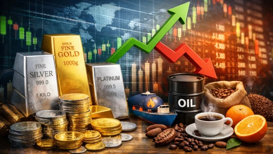 Ceny komodít v roku 2025: striebro zdraželo takmer o 150 percent, ropa a plyn klesli