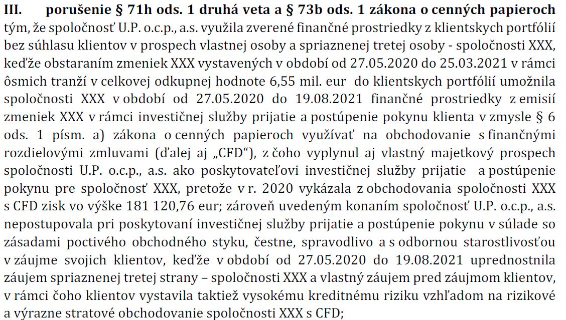 Výňatok z rozhodnutia NBS.